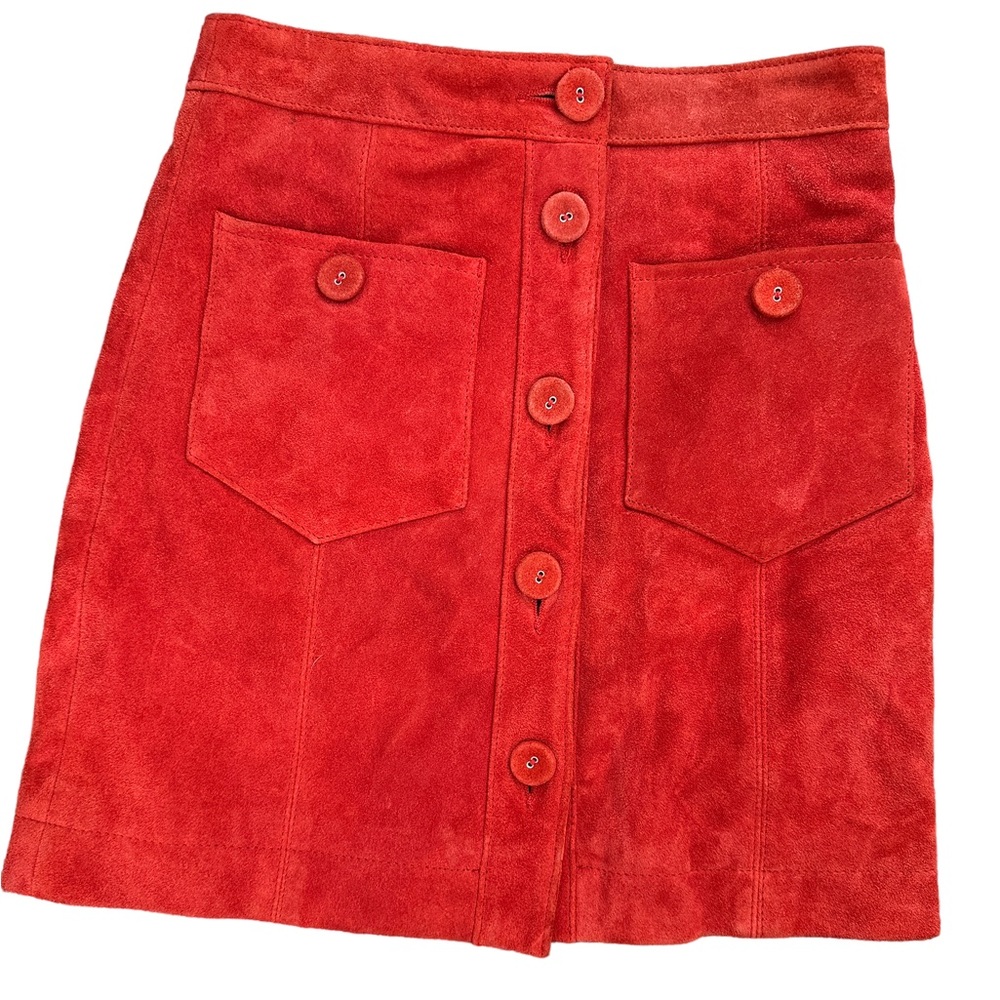 Topshop Red/Orange Suede Leather Mini Skirt Size 0